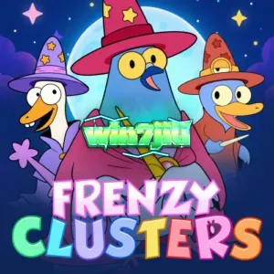 Ang makulay na 7x7 grid ng Frenzy Clusters slot na may mga simbolo at bayani.